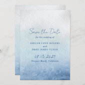 Modern Blue Watercolor Beach Elegante Hochzeit Save The Date (Vorne/Hinten)