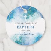 Modern Blue Watercolor Boy Taufe Vielen Dank Geschenkanhänger (Rückseite)