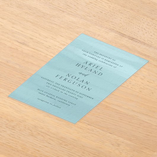 Modern Blue Watercolor Elegante Hochzeit Acryleinladungen (Ablage )