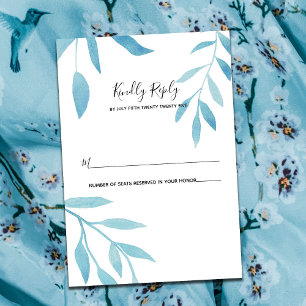 Modern Blue Watercolor Floral RSVP  Karte