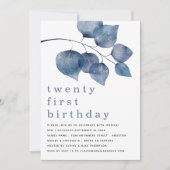 Modern Blue Watercolor Foliage 21 Einladung (Vorderseite)