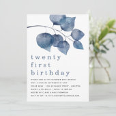 Modern Blue Watercolor Foliage 21 Einladung (Stehend Vorderseite)