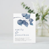 Modern Blue Watercolor Foliage Wedding Rett Date Ankündigungspostkarte (Stehend Vorderseite)