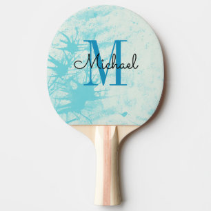 Modern Blue Watercolor Monogram Personalisiert Nam Tischtennis Schläger