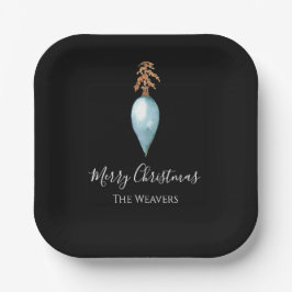 Modern Blue Watercolor Personalisiert Weihnachten Pappteller