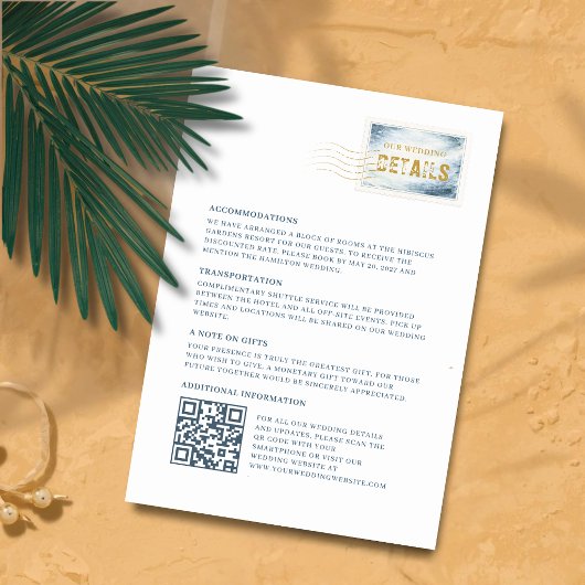 Modern Blue Watercolor Stamp Wedding Details Card Begleitkarte