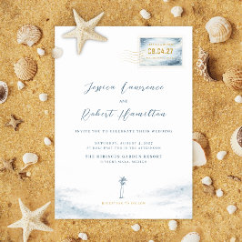 Modern Blue Watercolor Stamp Wedding Invitation Einladung