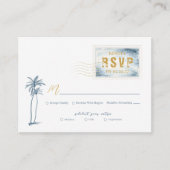 Modern Blue Watercolor Stamp Wedding RSVP Begleitkarte (Vorderseite)