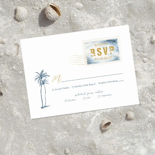 Modern Blue Watercolor Stamp Wedding RSVP Begleitkarte