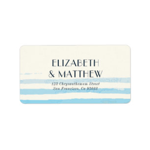Modern Blue Watercolor Streifen Hochzeit Adressaufkleber