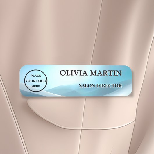 Modern Blue Wave Magnetic Name Badge Custom Namensschild