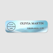 Modern Blue Wave Magnetic Name Badge Custom Namensschild (Vorderseite)