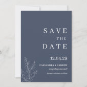 Modern Blue Wedding Botcanical Save the Date Einladung (Vorderseite)