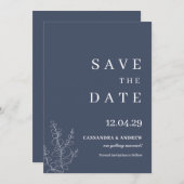 Modern Blue Wedding Botcanical Save the Date Einladung (Vorne/Hinten)