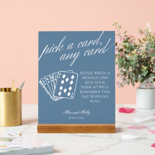 Modern Blue Wedding Playing Cards Pedestal Zeichen Acrylschild (Hochzeit)