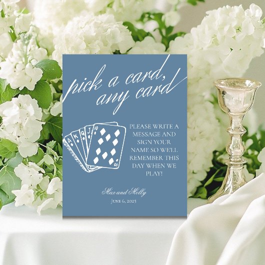 Modern Blue Wedding Playing Cards Pedestal Zeichen Sockelschild