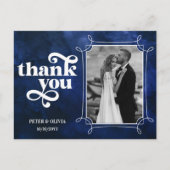 Modern Blue Wedding Thank You Photo Postkarte (Vorderseite)