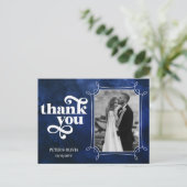 Modern Blue Wedding Thank You Photo Postkarte (Stehend Vorderseite)