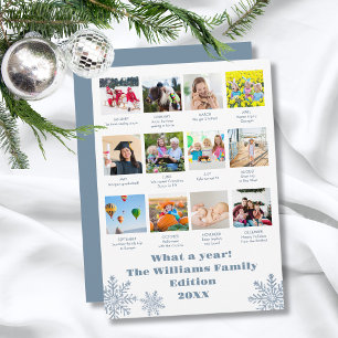 Modern Blue What A Year Review Foto Christmas Feiertagskarte