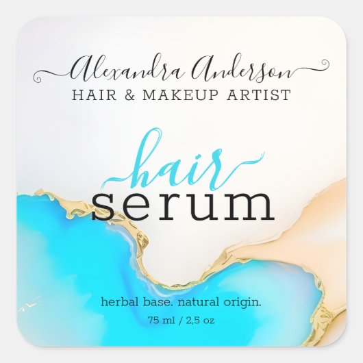 Modern Blue White Agate Marble Opal Product Label Quadratischer Aufkleber (Vorderseite)