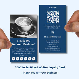 Modern Blue & White Cafe with Logo Thank You Punch Treuekarte
