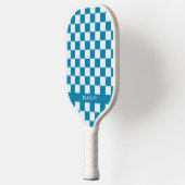 Modern Blue & White Checkerboard Custom Name  Pickleball Schläger (Links)