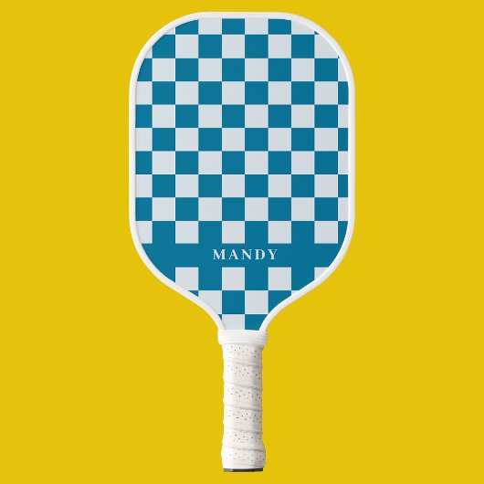 Modern Blue & White Checkerboard Custom Name  Pickleball Schläger