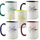 Modern Blue White Custom Name Cursive Monogram Tasse