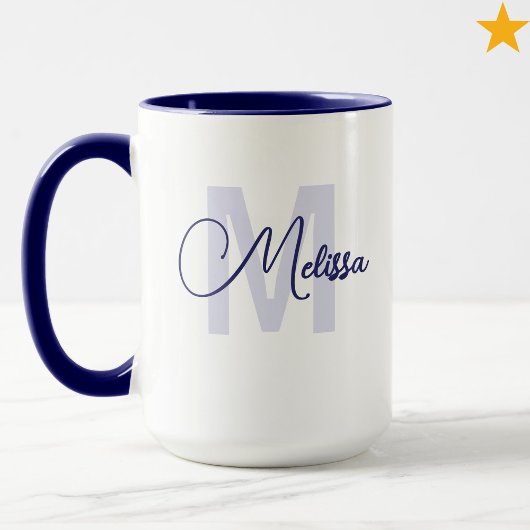 Modern Blue White Custom Name Cursive Monogram Tasse