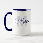 Modern Blue White Custom Name Cursive Monogram Tasse (Links)
