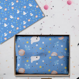 Modern Blue White Cute Halloween Boo Ghost Seidenpapier