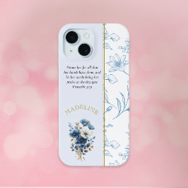 Modern Blue White Floral Bible Verse Case-Mate iPhone Hülle