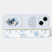 Modern Blue White Floral Bible Verse Case-Mate iPhone Hülle (Rückseite (Horizontal))