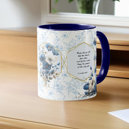 Modern Blue White Floral Bible Verse Tasse
