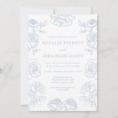 Modern Blue & White French Roses Wedding Einladung (Vorderseite)
