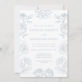 Modern Blue & White French Roses Wedding Einladung