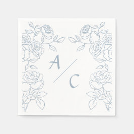 Modern Blue & White French Roses Wedding Serviette