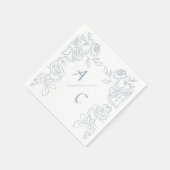 Modern Blue & White French Roses Wedding Serviette (Ecke)