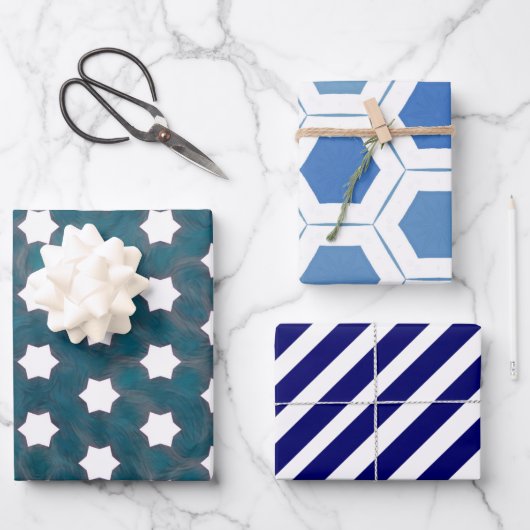 Modern Blue White Geometric Geschenkpapier Set (Vorderseite)