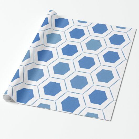 Modern Blue White Geometric Muster Geschenkpapier (Ungerollt)