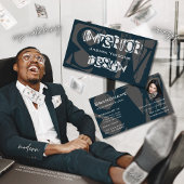 Modern Blue White Gray mit Foto und Monogramm Visitenkarte