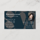 Modern Blue White Gray mit Monogram für das Foto L Visitenkarte (Rückseite)