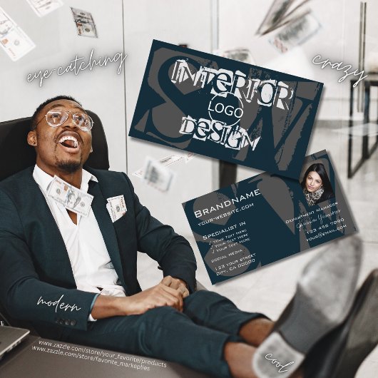 Modern Blue White Gray mit Monogram für das Foto L Visitenkarte