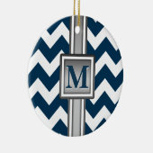 Modern Blue White Gray Mit Monogramm Zickzack Keramikornament (Rechts)
