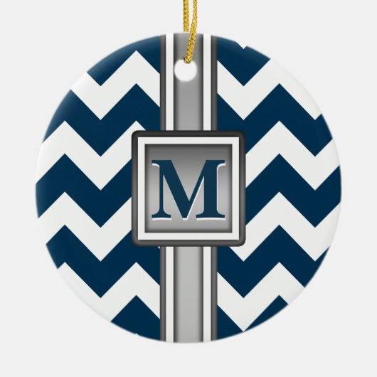 Modern Blue White Gray Mit Monogramm Zickzack Keramikornament (Vorne)