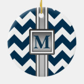 Modern Blue White Gray Mit Monogramm Zickzack Keramikornament (Hinten)