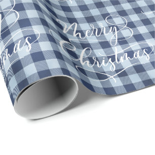 Modern Blue White Kariert Christmas Holiday GIFT Geschenkpapier