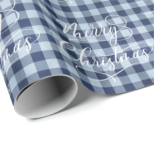 Modern Blue White Kariert Christmas Holiday GIFT Geschenkpapier (Rolleneckpunkt)