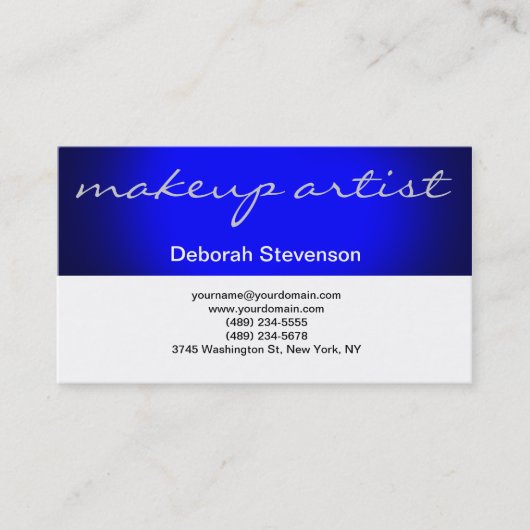 Modern Blue White Make-up Artist Business Card Visitenkarte (Vorderseite)