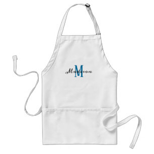 Modern Blue White Monogram Script Name Womens Schürze